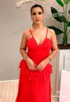 VESTIDO LONGO C/ BABADOS VERMELHO PERFECT WAY
