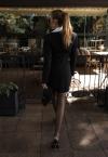 VESTIDO EM CREPE COM CINTO FIVELA METAL ACOMPANHA ECHARPE FEMININO PRETO PERFECT WAY
