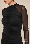 CROPPED C/ BOJO MANGAS EM TULE  FEMININO PRETO PERFECT WAY
