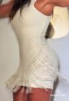 VESTIDO CURTO FEMININO COM BORDADO MANUAL OFF WHITE COM LUREX PRATA PERFECT WAY
