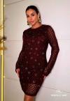 VESTIDO MIDI FEMININO TRICÔ C/ BORDADO MANUAL burgundy PERFECT WAY