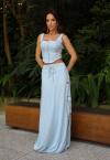 SAIA MAX MIIDI C/ BOLSOS REC A FIO C/ GALOES FEMININA AZUL PERFECT WAY