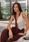 COLETE C/ BOLSO DET REC GRAVATA FEMININO BEGE C/ CACAU PERFECT WAY