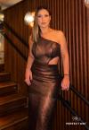 VESTIDO MIDI FEMININO UM OMBRO SÓ COM ABERTURA NA CINTURA  MARROM PERFECT WAY