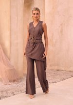 CALÇA COS ALTO DET DE SAIA SOBREPOSTA FEMININO MARROM CAFÉ PERFECT WAY