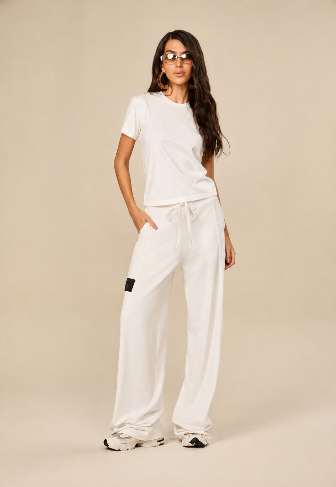 T-SHIRTS TENCEL DET METAL OMBRO OFF WHITE