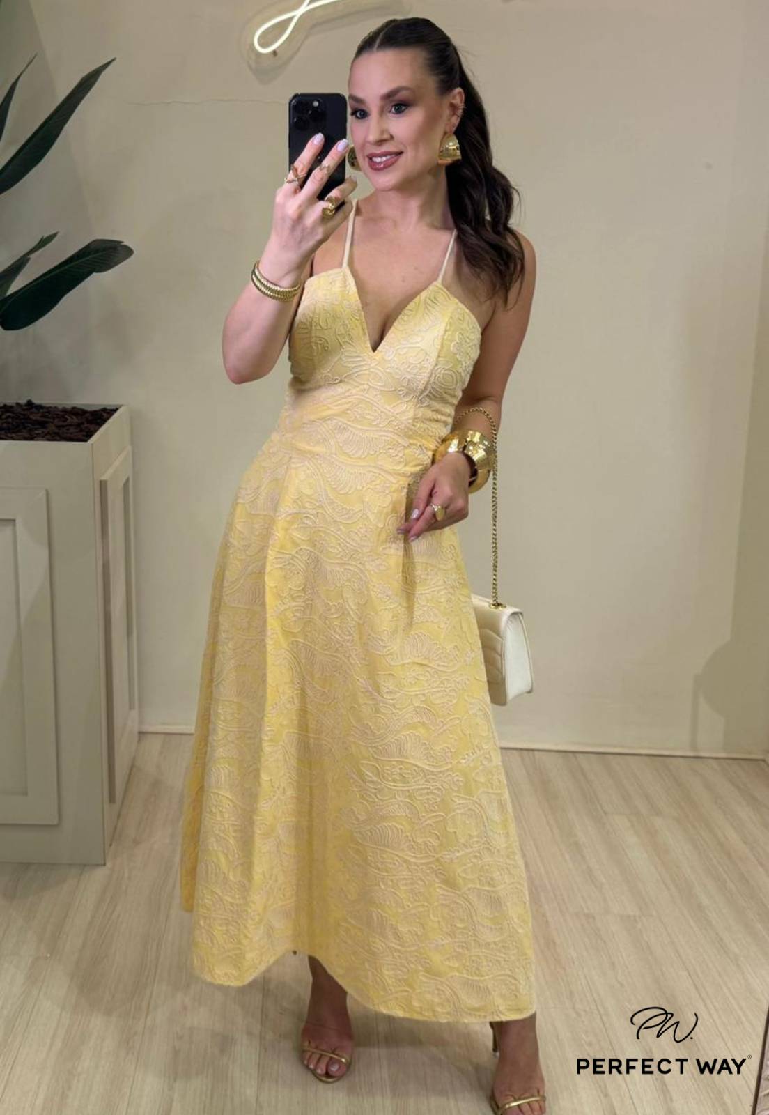 VESTIDO MAXI MIDI AMARELO PERFECT WAY