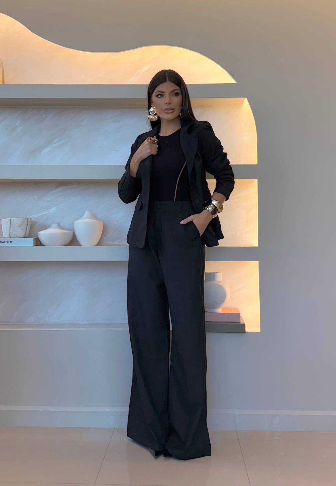 BLAZER FORRADO FENDA COSTAS FEMININO PRETO