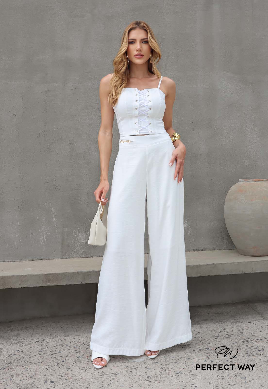 CALÇA PANTALONA FEMININA OFF WHITE PERFECT WAY