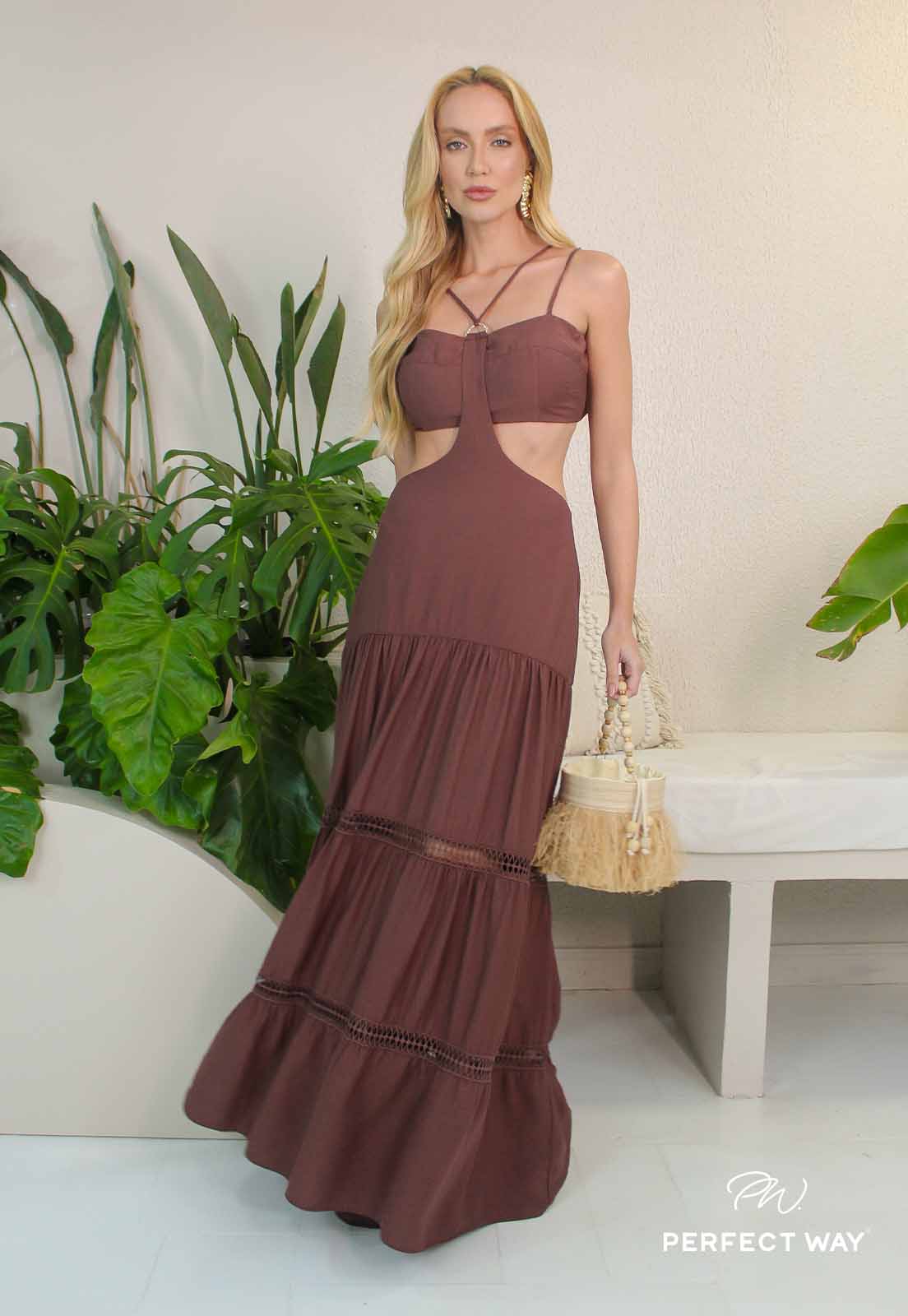 Perfect Way - VESTIDO FEMININO LONGO CACAU