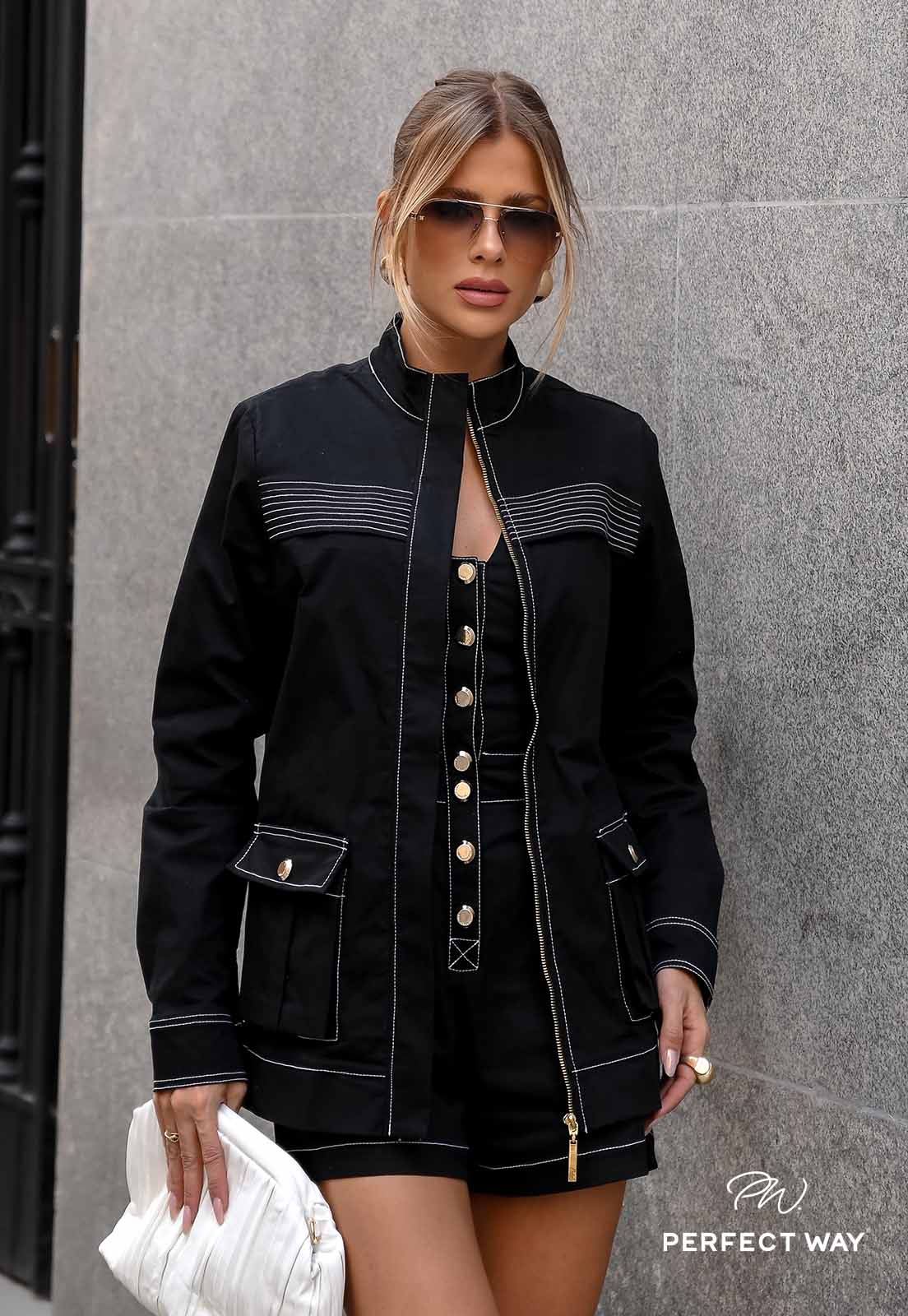 JAQUETA FEMININA ALONGADA PRETO PERFECT WAY