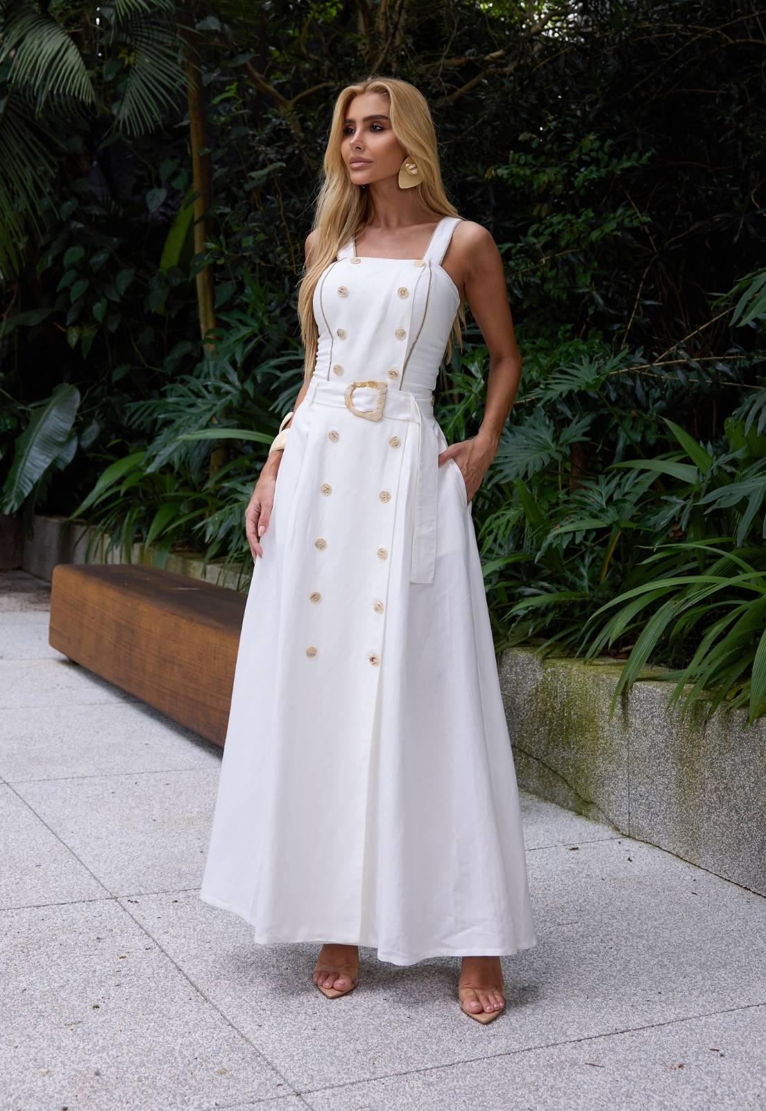 VESTIDO FRENTE TRASNPASSADA C/ CINTO FEMININO OFF WHITE