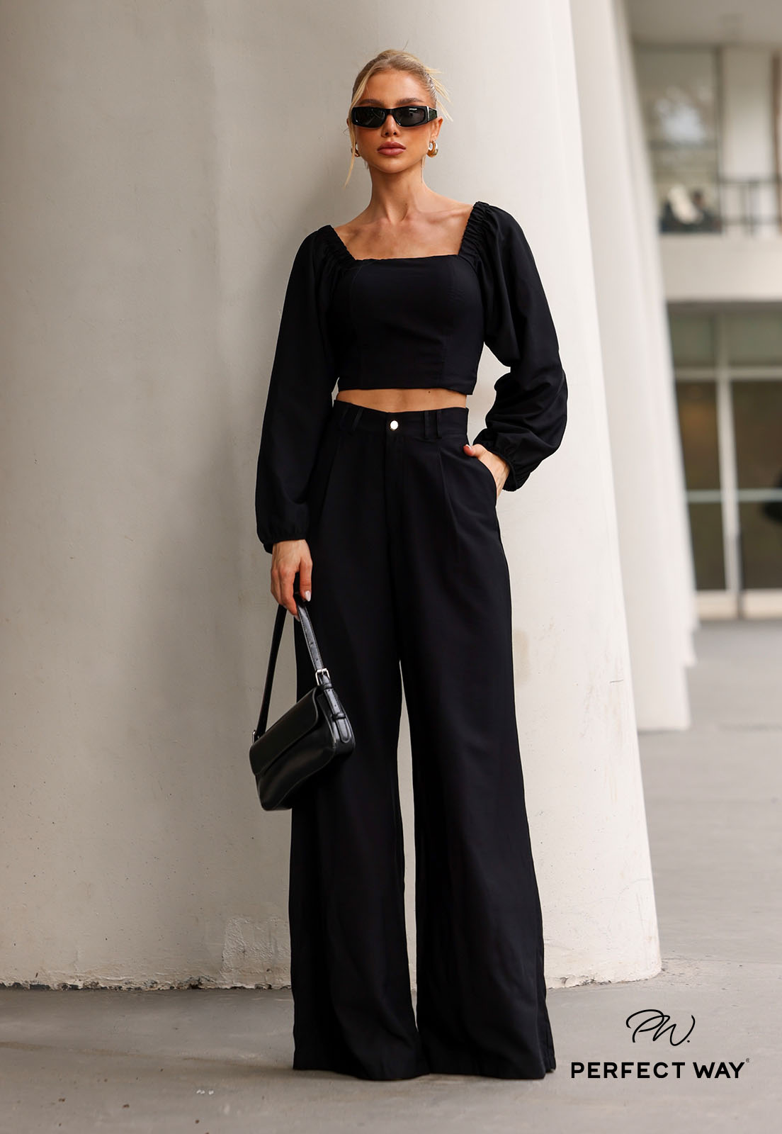 CONJUNTO FEMININO BLUSA + CALÇA PANTALONA PRETO PERFECT WAY