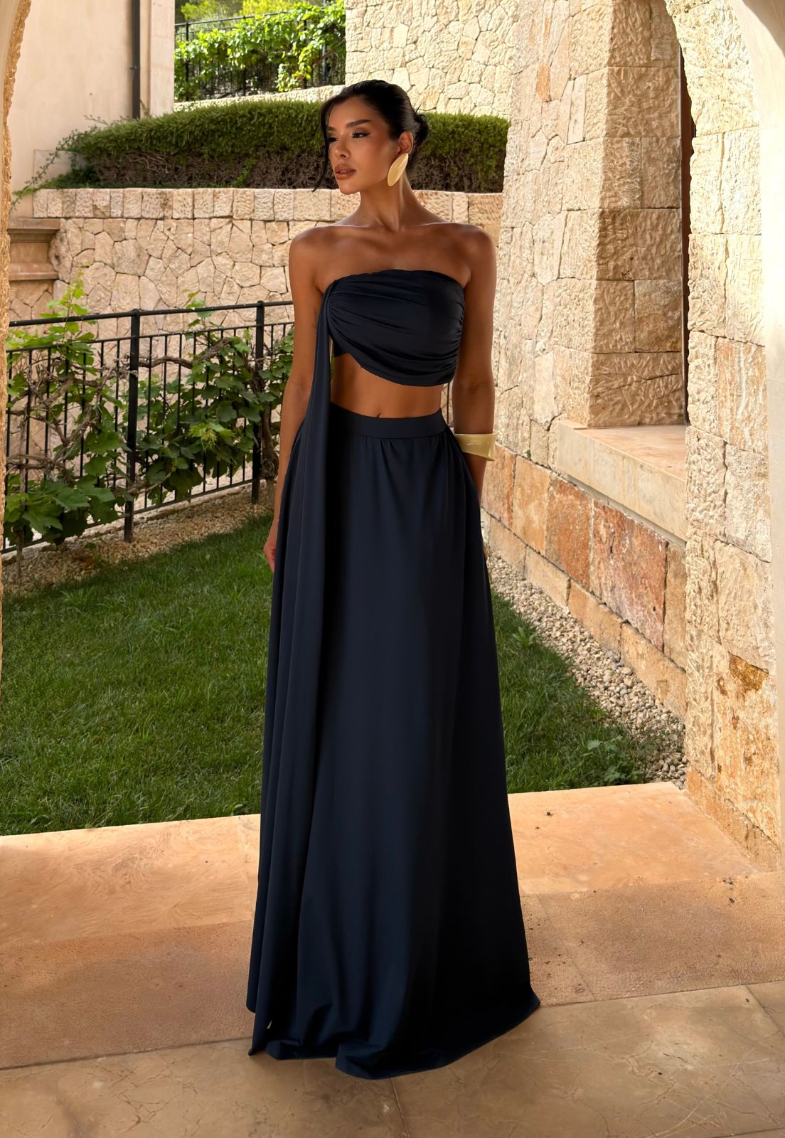 SAIA LONGA  COM BOLSO FEMININA AZUL MARINHO