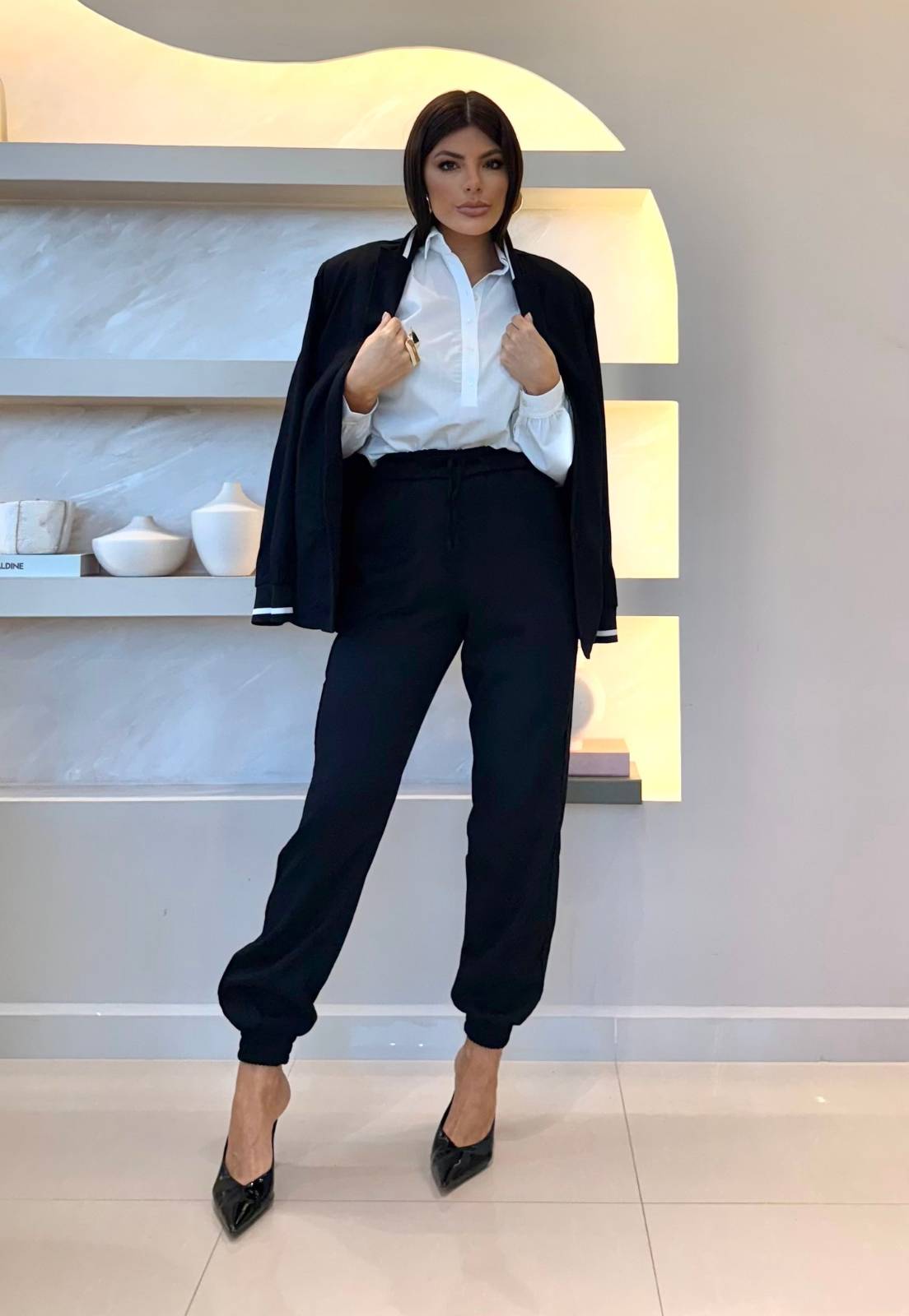 CALÇA JOGGER COS ELASTICO DET VIVO  FEMININA PRETO