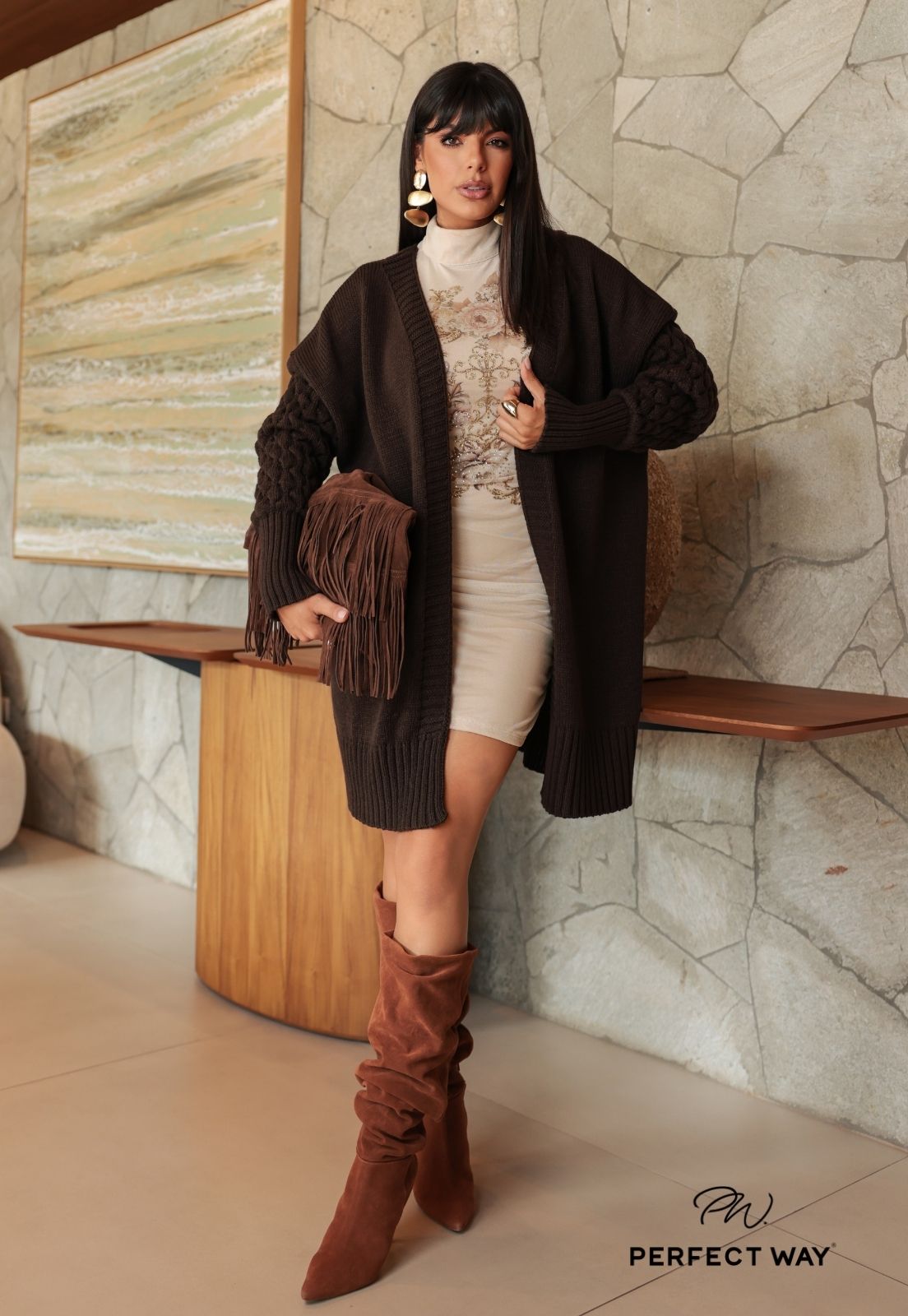 CARDIGAN DE TRICÔ FEMININO cafe PERFECT WAY