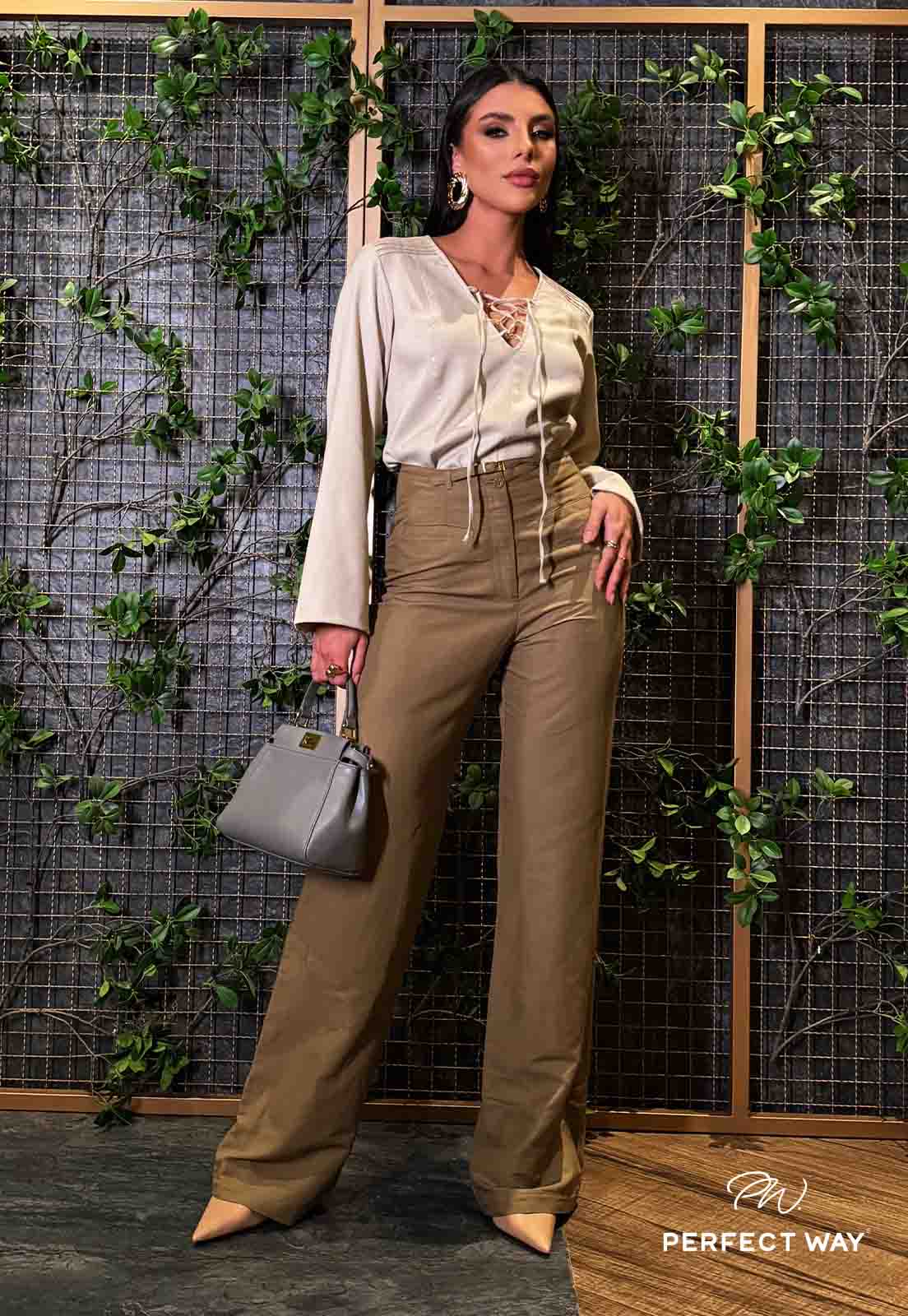 CALÇA  ALFAIATARIA FEMININA VERDE OLIVA PERFECT WAY