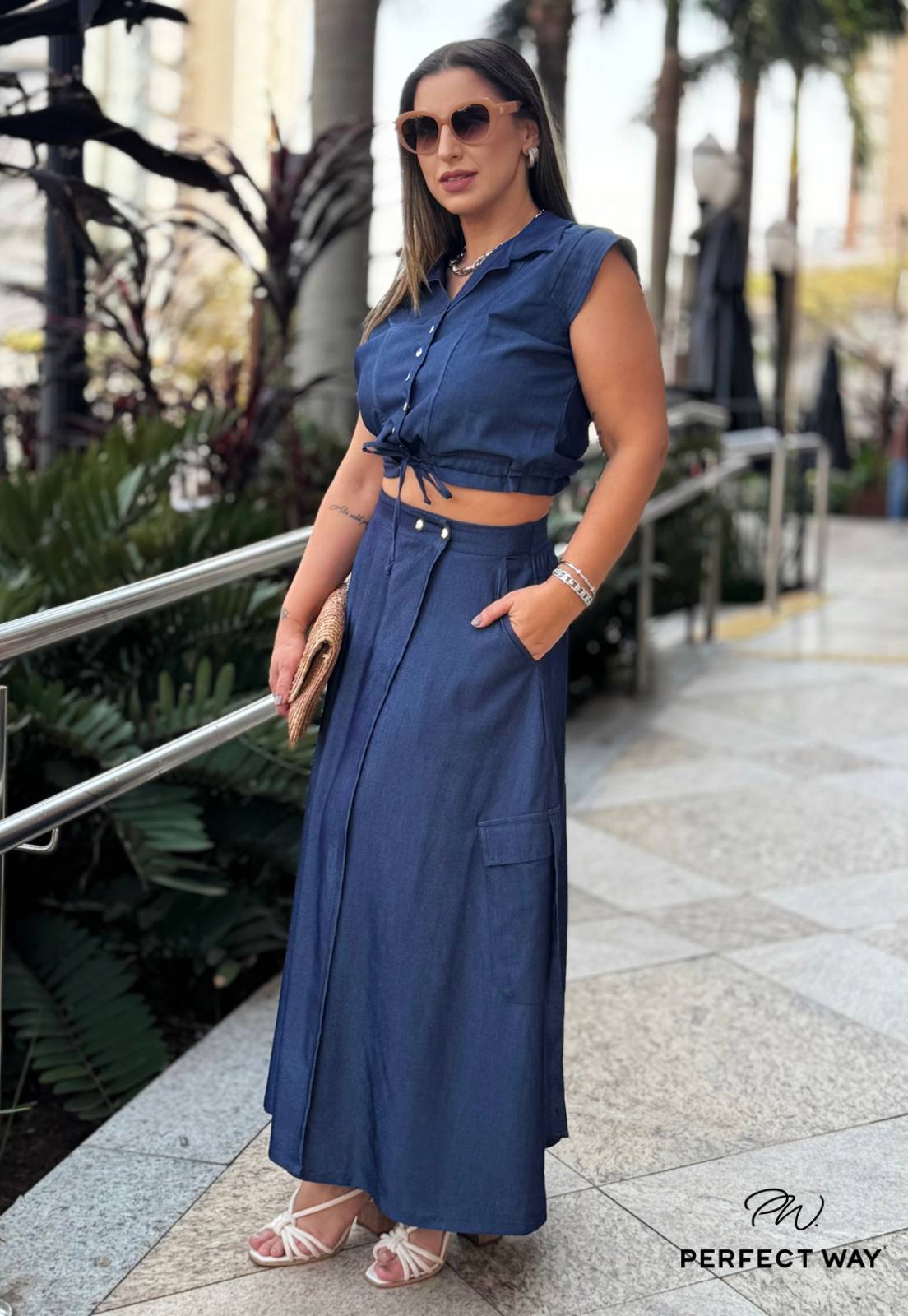 SAIA MAXI MIDI  azul escuro PERFECT WAY