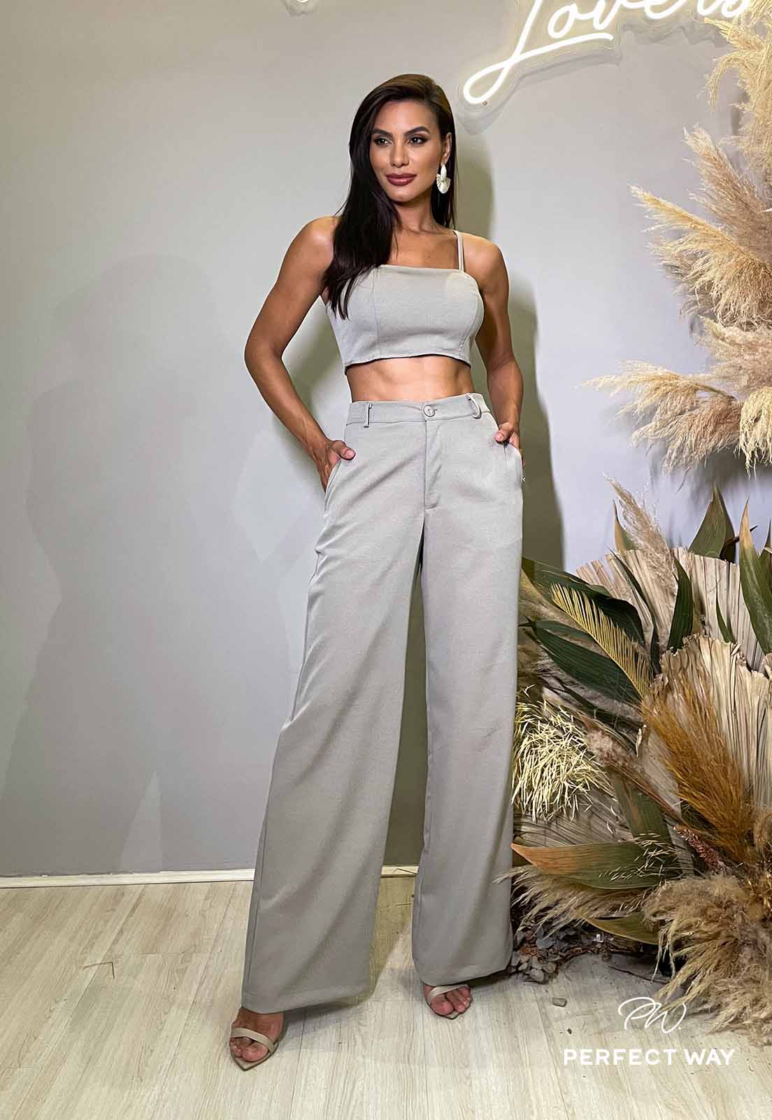 Conjunto Feminino Saodimallsu 2 Peças - Top Cropped E Calça Praia Crochê