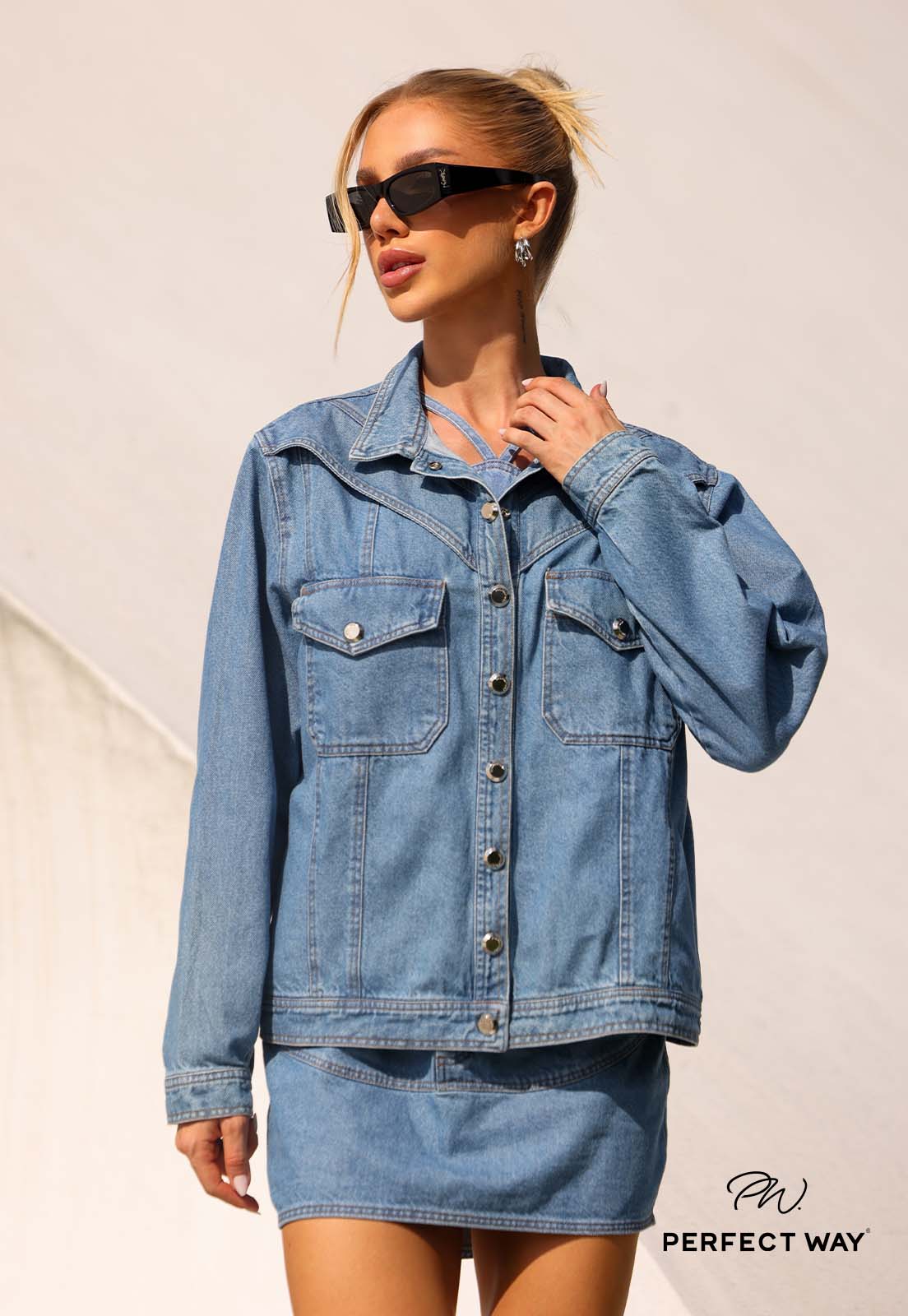 JAQUETA JEANS FEMININA AZUL JEANS PERFECT WAY