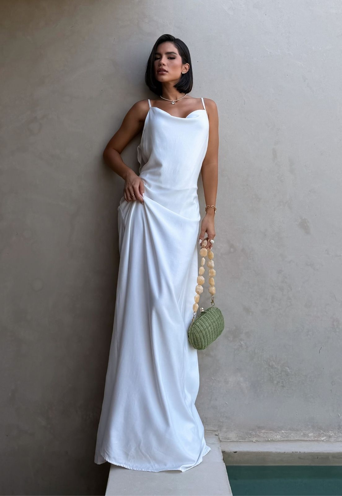 VESTIDO LONGO DET ALÇA FEMININO OFF WHITE
