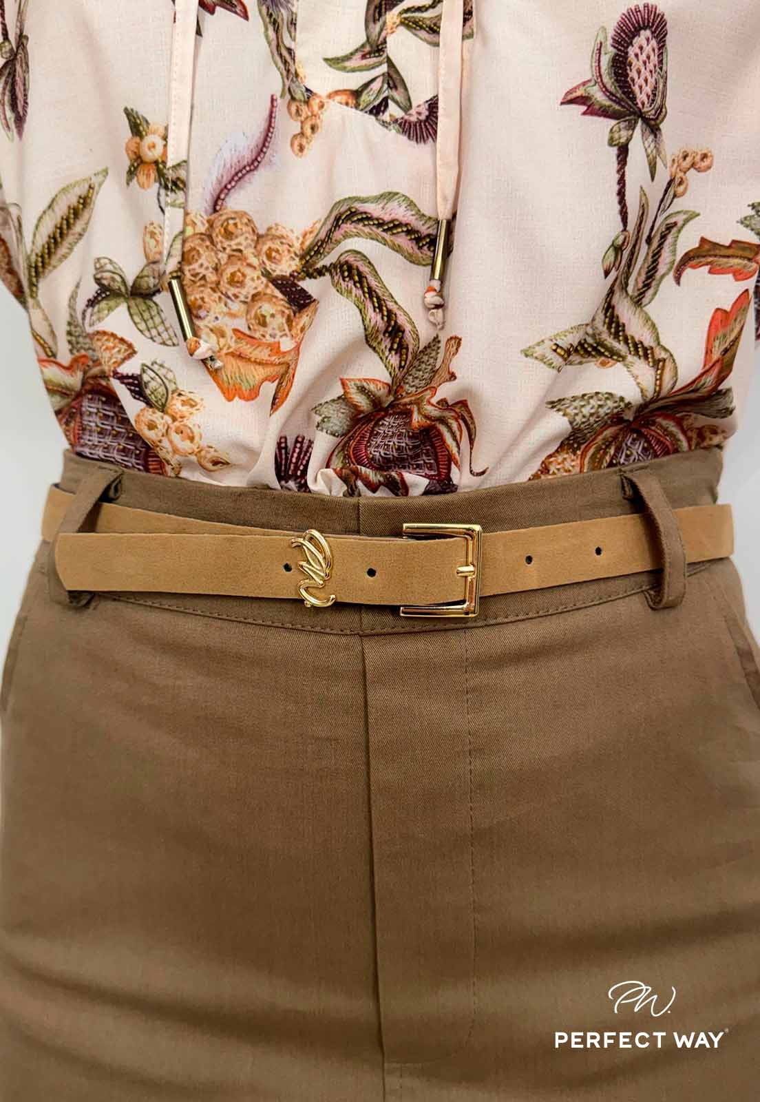 CINTO DE CAMURÇA C/ FIVELA PW DOCE DE LEITE COM DOURADO PERFECT WAY