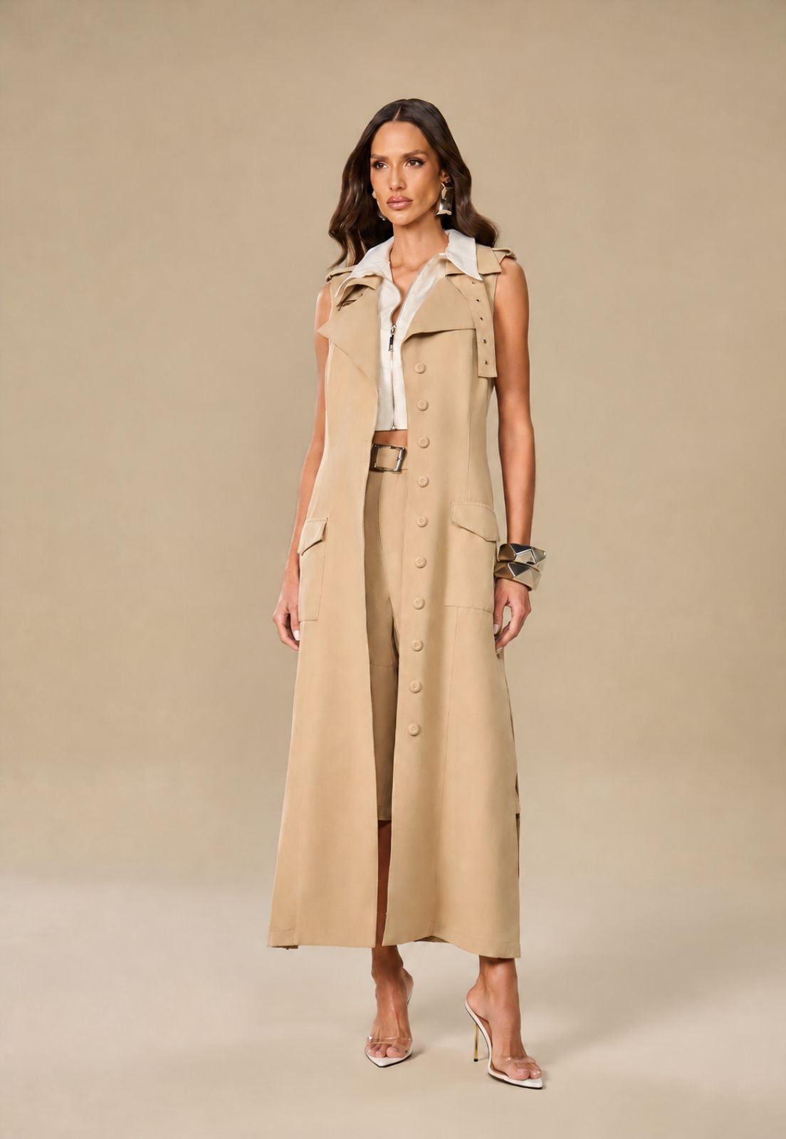 Perfect Way - VESTIDO TRENCH SEM MANGAS C/ CINTO BEGE