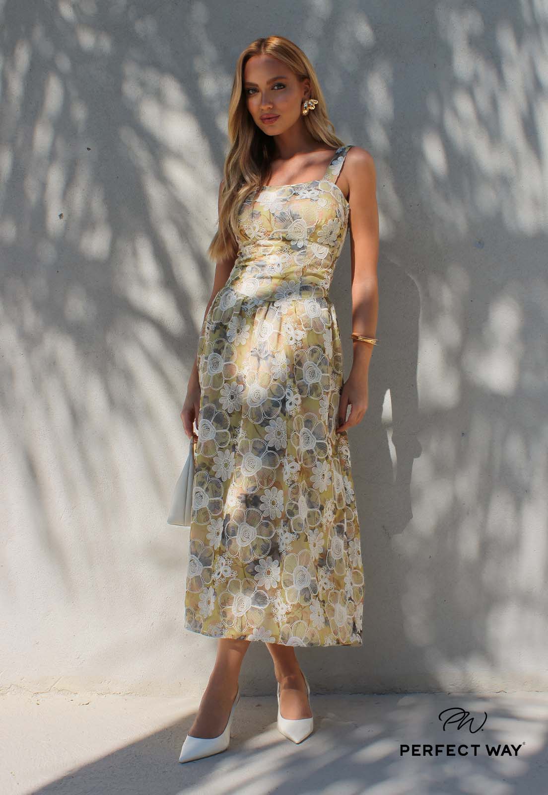 VESTIDO MIDI FEMININO amarelo vintage PERFECT WAY
