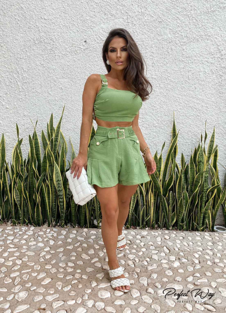 CONJUNTO CROPPED + SHORTS verde PERFECT WAY